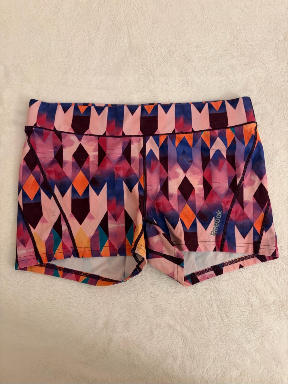 Reebok Pink Purple Orange Geometric Athletic Shorts